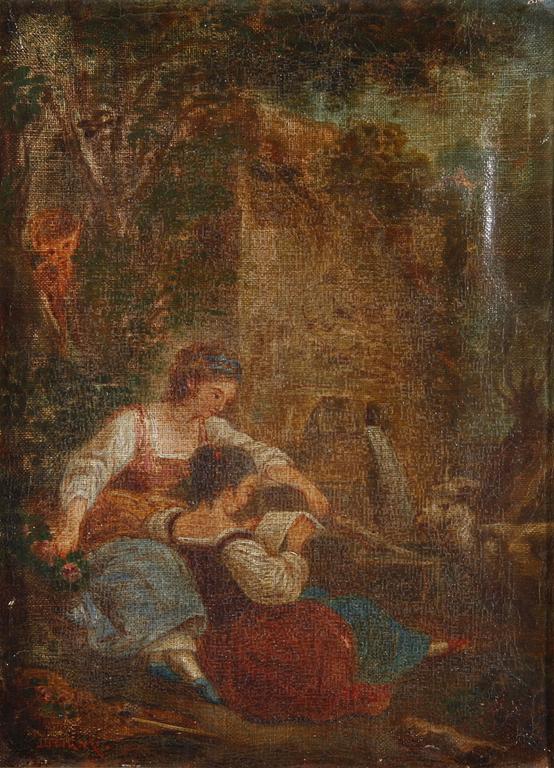OKÄND KONSTNÄR,  olja på duk. 1800-tal, sign Jutigny.