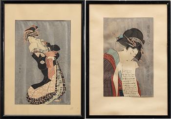 Torii Kiyomine, after, and Shikimaro Kitagawa, after, "Woman with a Letter" and "Courtesan".