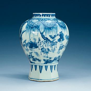 A blue and white Transitional jar, 17th Century.