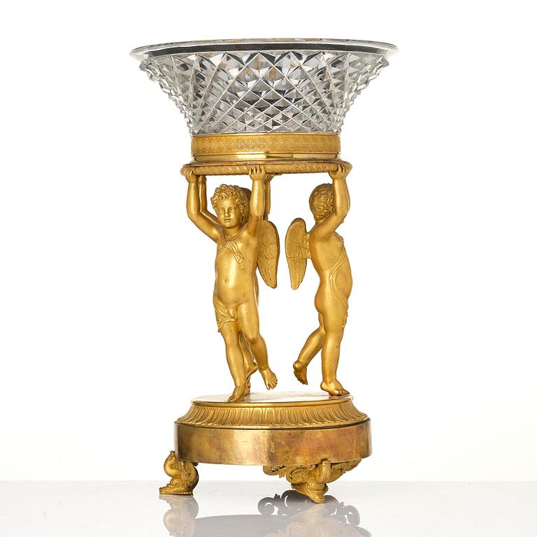 An Empire ormolu and cut glass centerpiece in the mannor of Pierre-François Feuchère, Paris, ca 1820.