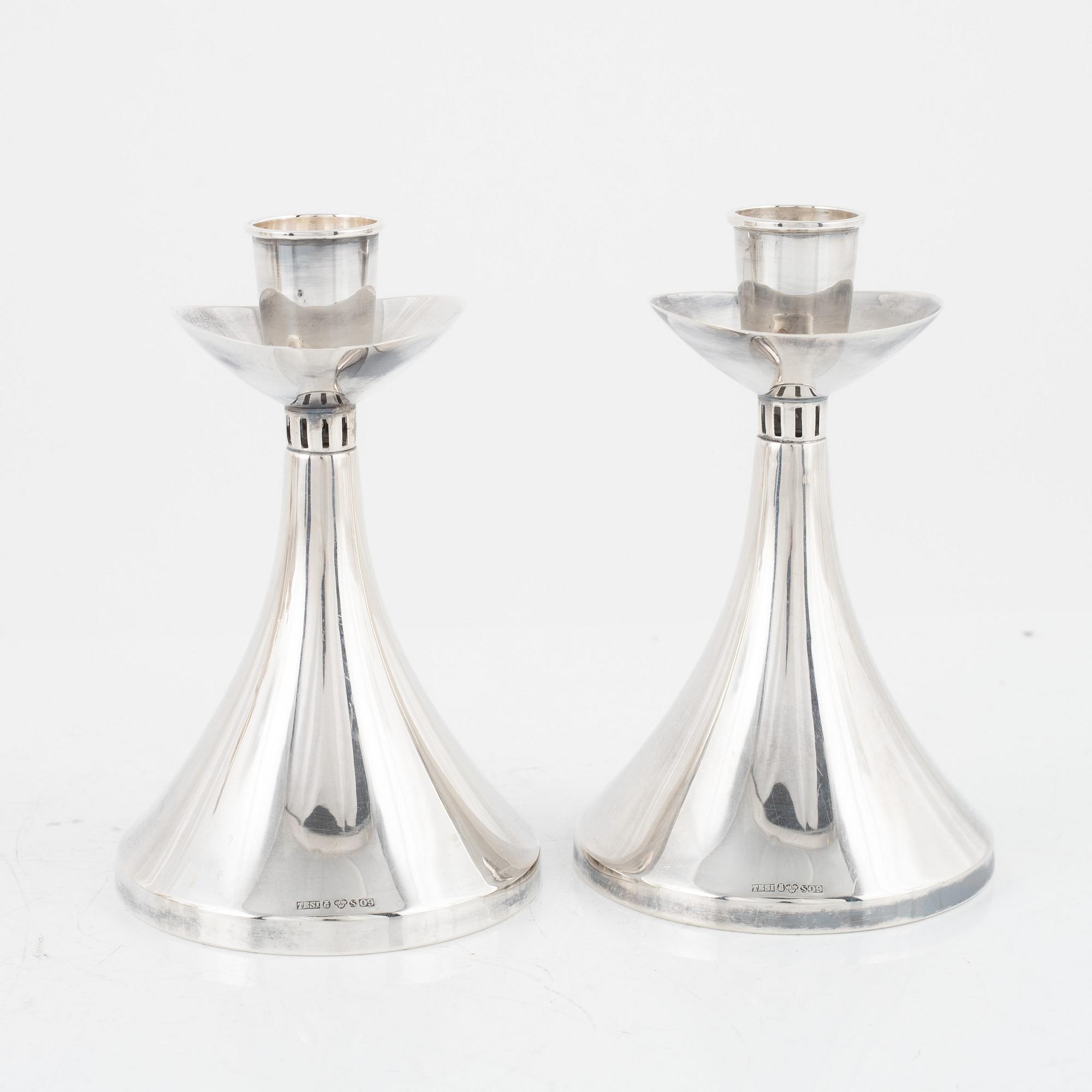 Pair of silver candlesticks, Tesi, Gothenburg 1964.