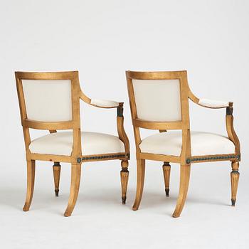 A pair of late Gustavian armchairs.