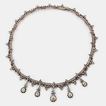 845. A 19th century diamond necklace.