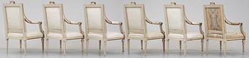Six Gustavian 18th Century armchairs.