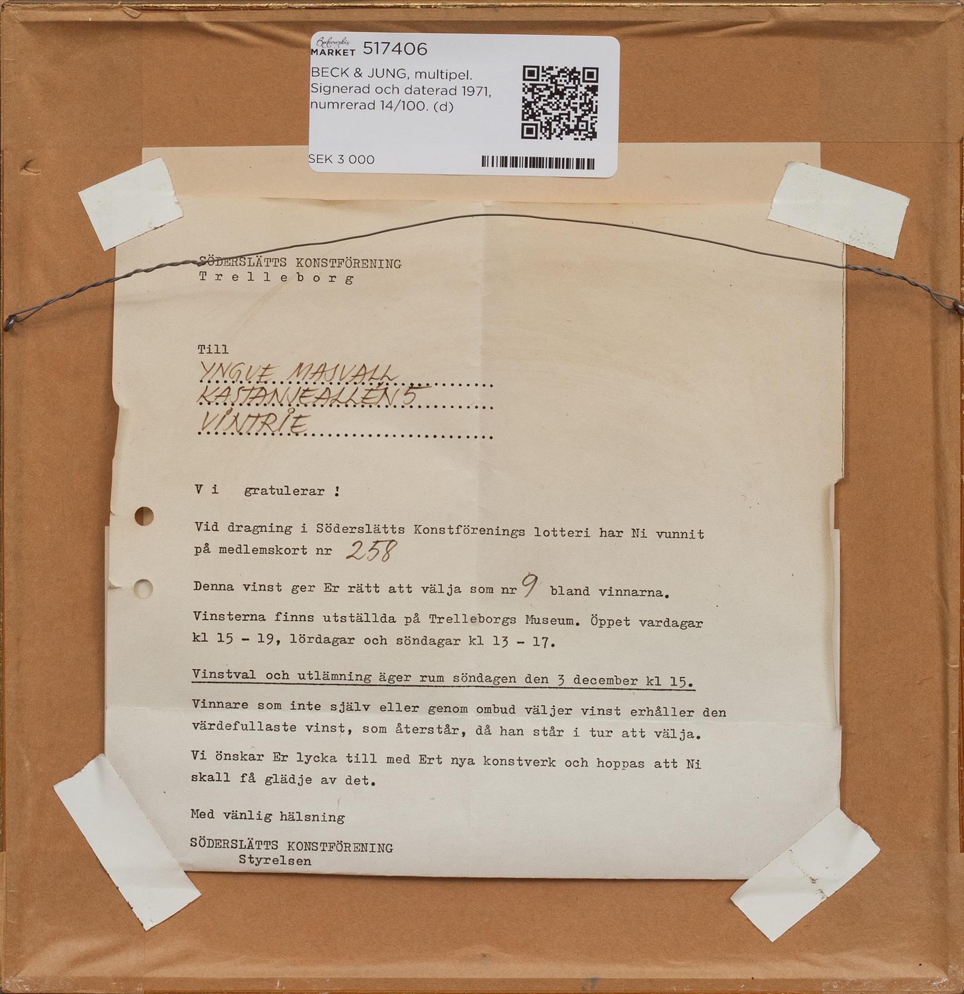 BECK & JUNG, multipel. Signerad och daterad 1971, numrerad 14/100.