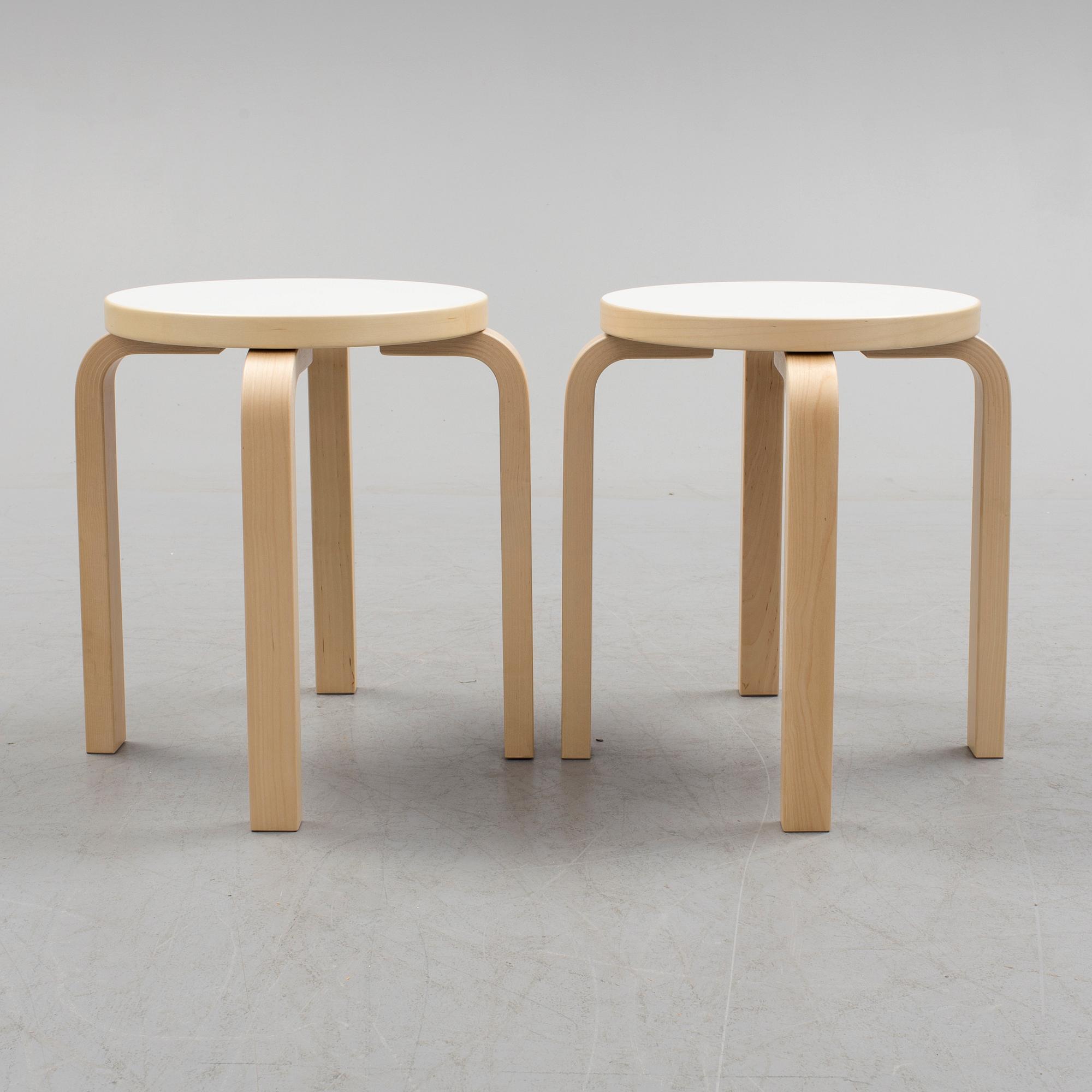Two Alvar Aalto 'Model 60' stool, for Artek, Finland.