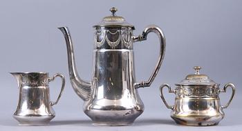 KAFFESERVIS, 3 delar, empirestil, vitmetall, WMF.