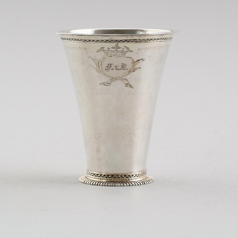 BÄGARE, silver, Lars Biugg, Jönköping 1786. Vikt ca 124 gram.