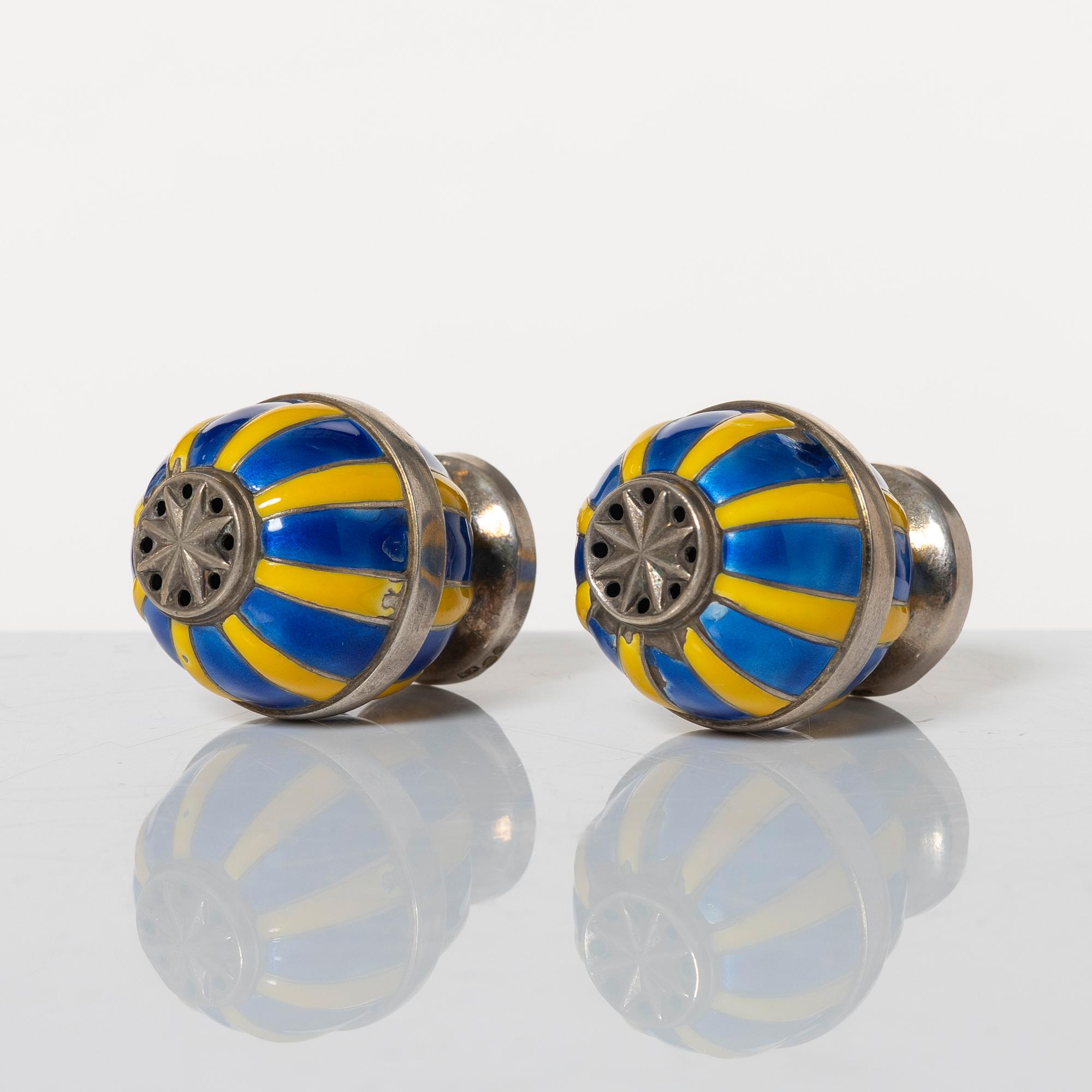 David Andersen, ströare, ett par, sterlingsilver och emalj, Norge, tidigt 1900-tal.