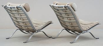 A pair of Arne Norell 'Ari' grey leather lounge chairs, Norell, Sweden.