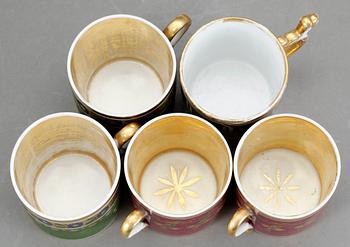 KOPPAR, 2+2+1 st, porslin, Empire, bla T.G.C, 1800-tal.