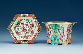 1495. A Canton famille rose flower pot with stand, Qing dynasty, 19th Century.