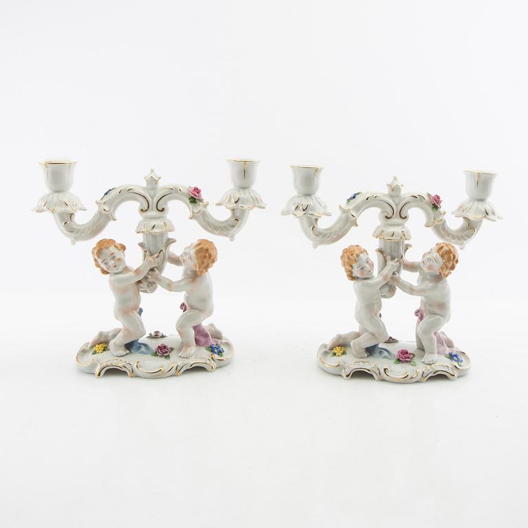 Candelabras two pairs Schmierholz Germany mid-20th century porcelain.