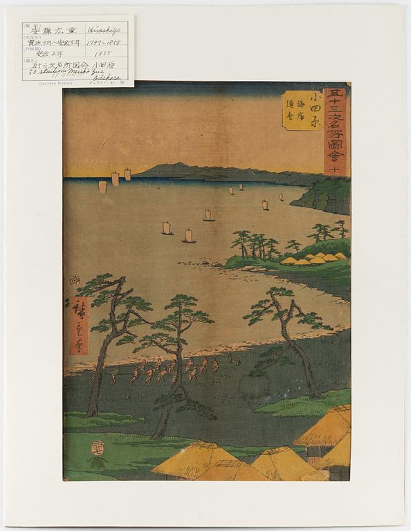 Ando Utagawa Hiroshige, färgträsnitt, 2 st, Japan, 1855.