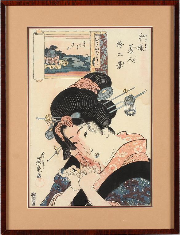 OKÄND KONSTNÄR, 3 st, träsnitt, Japan, sannolikt 1800-tal.