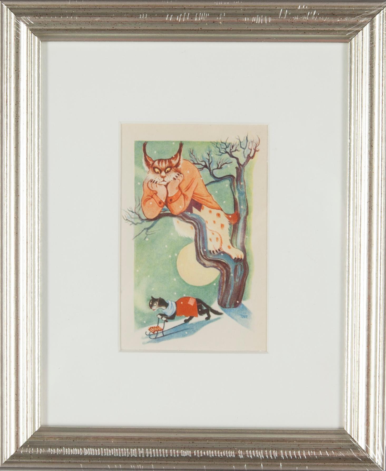 KONSTVYKORT, 7 st, efter Tove Jansson, signerade i trycket, Taidekorttikeskus 1940-tal.