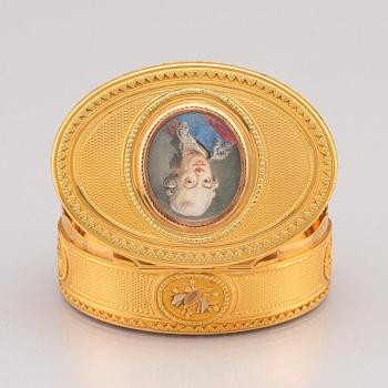 A Royal presentation gold box by Matthieu Philippe, Paris 1776-77, miniature of Gustaf III by Johan Georg Henrichsen.