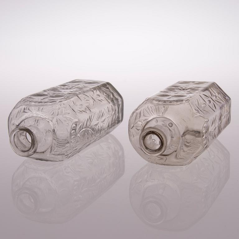 Two 18th century Baroque glass bottles.