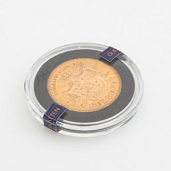 Gold coin Sweden, Oscar II 20 kr, 1877.