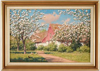 Johan Krouthén, Skånsk gård med blommande träd.
