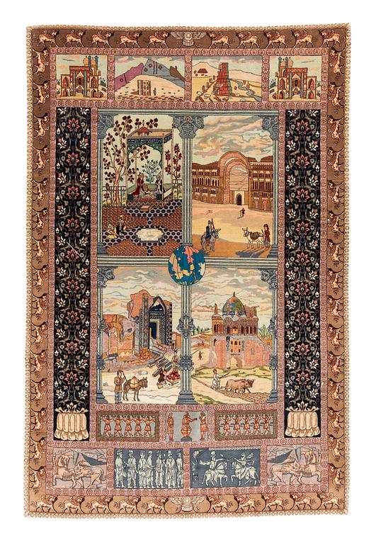Matto, semi-antique Tabriz, "The four seasons", ca 261 x 175 cm.