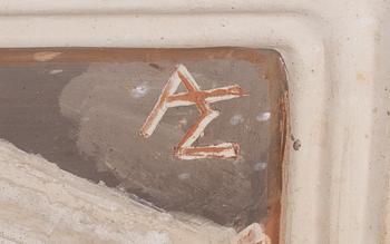 Allan Ebeling, väggrelief, stilleben, målad terrakotta, Torshälla.