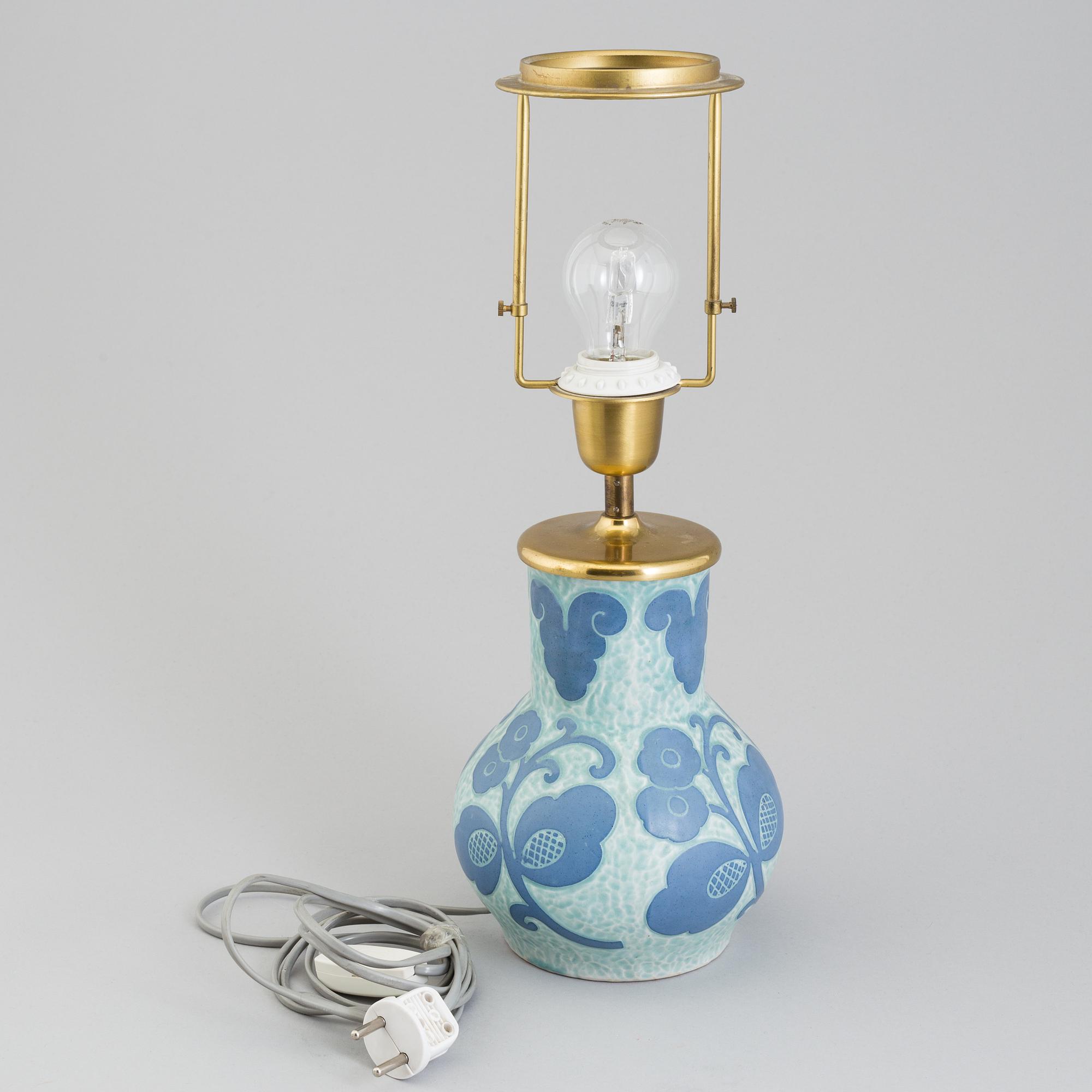 A 'Sgraffito' table light by Josef Ekberg for Gustavsberg, signed and dated 1921.
