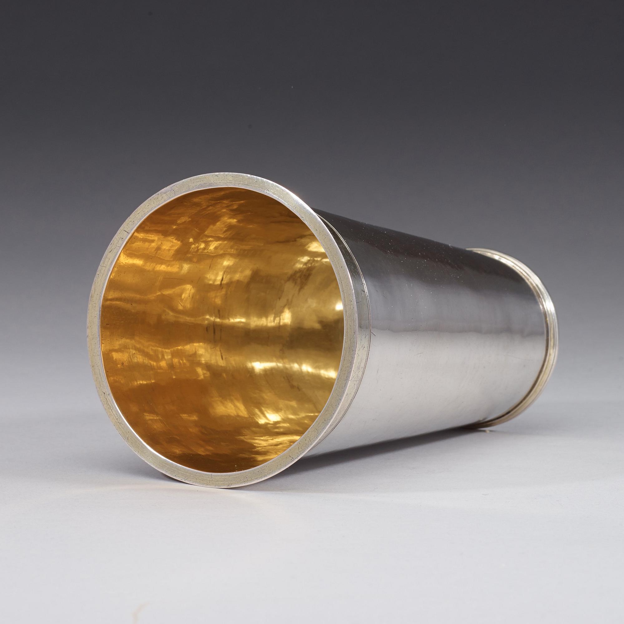 A Swedish early 18th century parcel-gilt beaker, marks of Johan Rudman, Gävle (1689-1727).