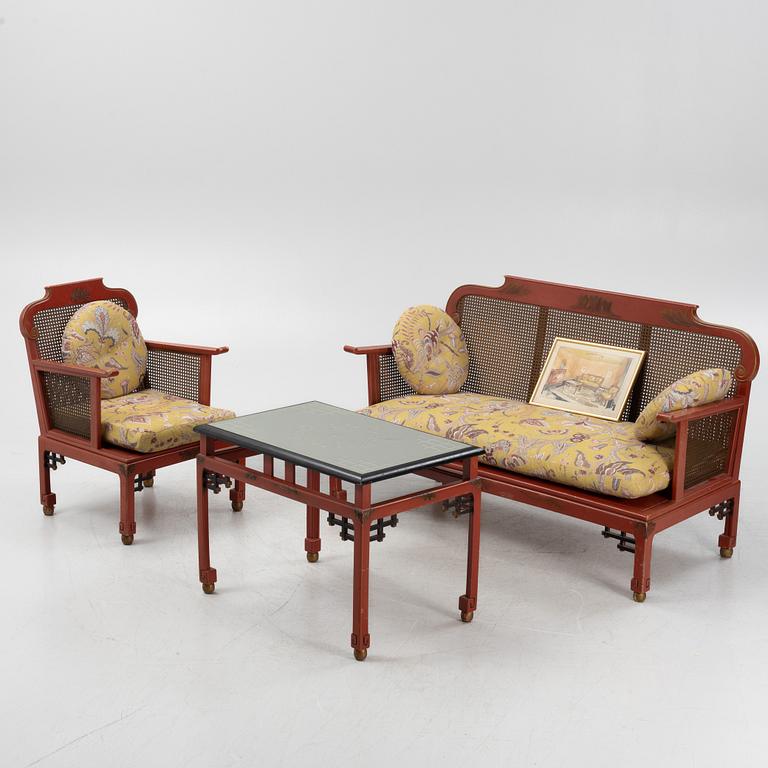 A Swedish Grace sofa, armchair and coffee table, Herbert Anderssons Möbelverkstäder, 1920's.