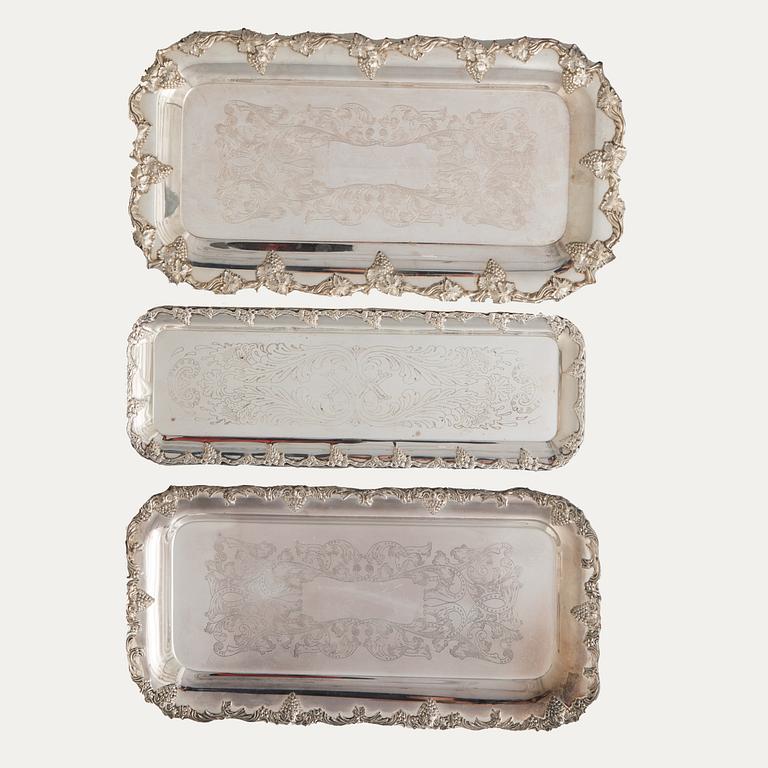 Trays 3 pcs Rococo style silverplate mid-20th century.
