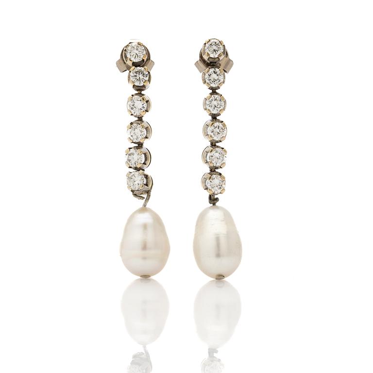 Earrings, a pair, 18K white gold with pearls and diamonds.