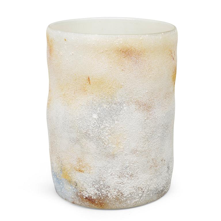 A Paula Bartron sand cast glass vase, Pilchuck, USA 1996.