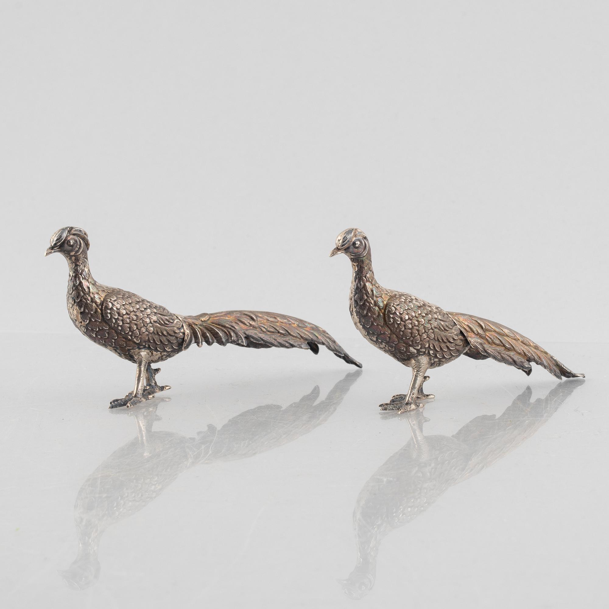 Two silver bird table centerpieces, Spain, 20th Century, Swedish import marks.