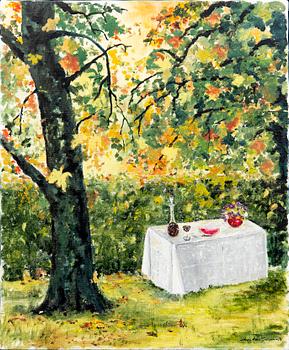 Ann-Marie Jönsson, oil on canvas, signed, dated -94, "My garden".