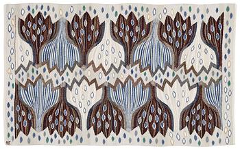 895. VÄVNAD. "Blå Crocus". Gobelängvariant. 58,5 x 93,5 cm. Signerad AMF.