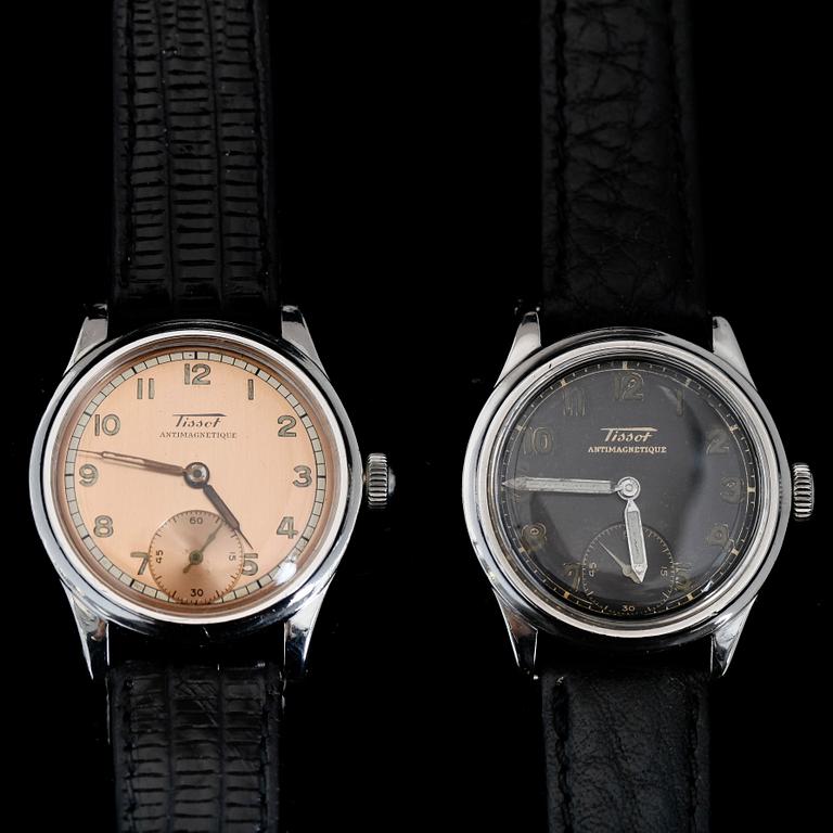 ARMBANDSUR, 2 st, stål, Tissot Antimagnetique, bla 1940-tal.