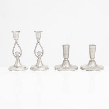 Paavo Tynell, two pairs of 1930s candlesticks for Taito.