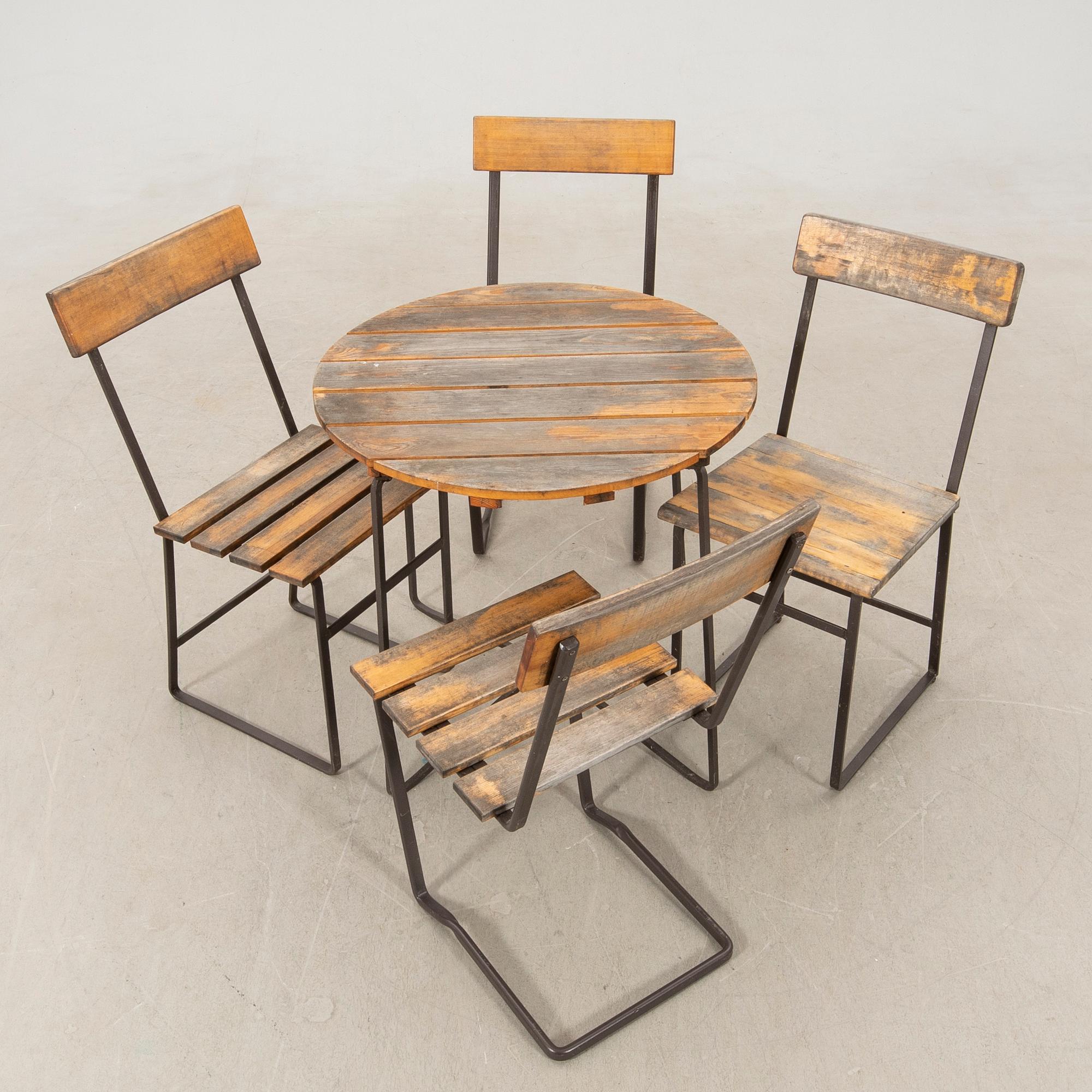 Garden furniture 5 pcs "Garden table 9A", "Garden chair 6" and "Garden chair 1" Grythyttan 1930s/40s.