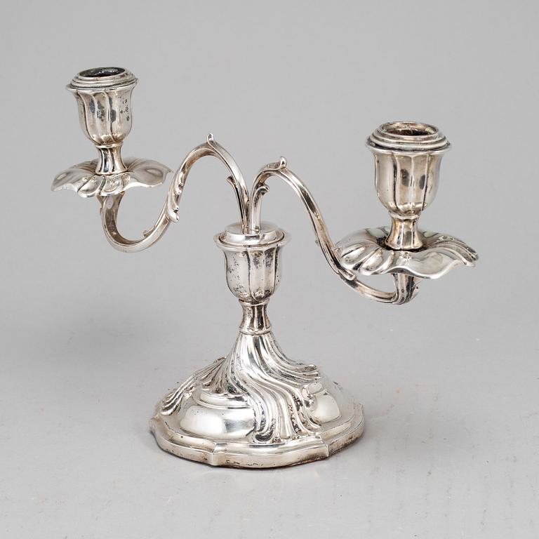 A rococo style silver candelabra, marked CG Hallberg, Stockholm 1928.