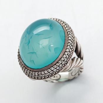 David Yurman, ring, silver, diamanter ca 0.54 ct totalt och kalcedon.