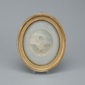 BRODERAD TAVLA, siden, troligen Frankrike, bär datering 1808.