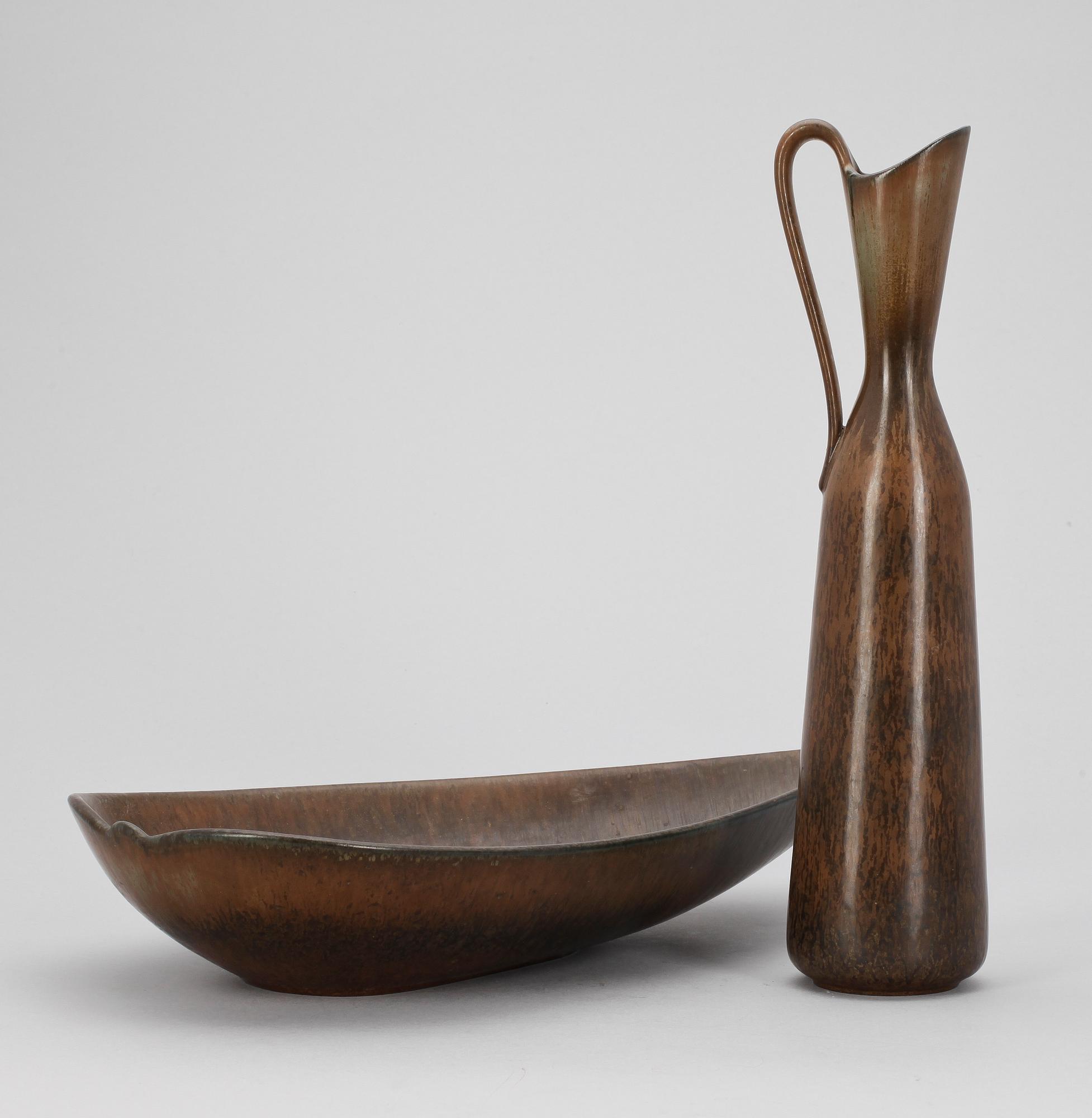 VAS SAMT SKÅLFAT, stengods, Gunnar Nylund, Rörstrand.