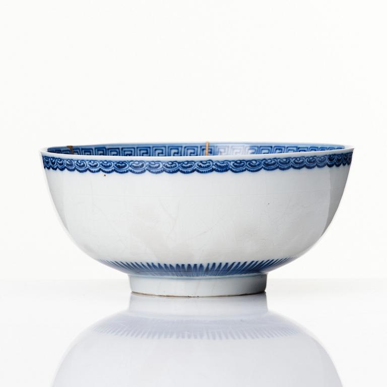 A Chinese blue and white 'three abundance' bowl, Qing dynasty, Yongzheng (1723-35) with Chenghua's six character mark.