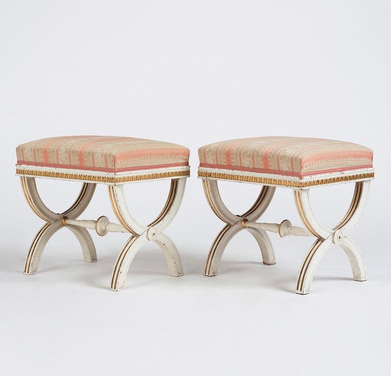 A pair of late Gustavian stools by Ephraim Ståhl (master in Stockholm 1794-1820).