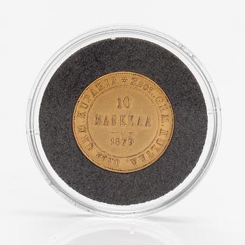 A gold coin, 10 marks, Finland 1879.
