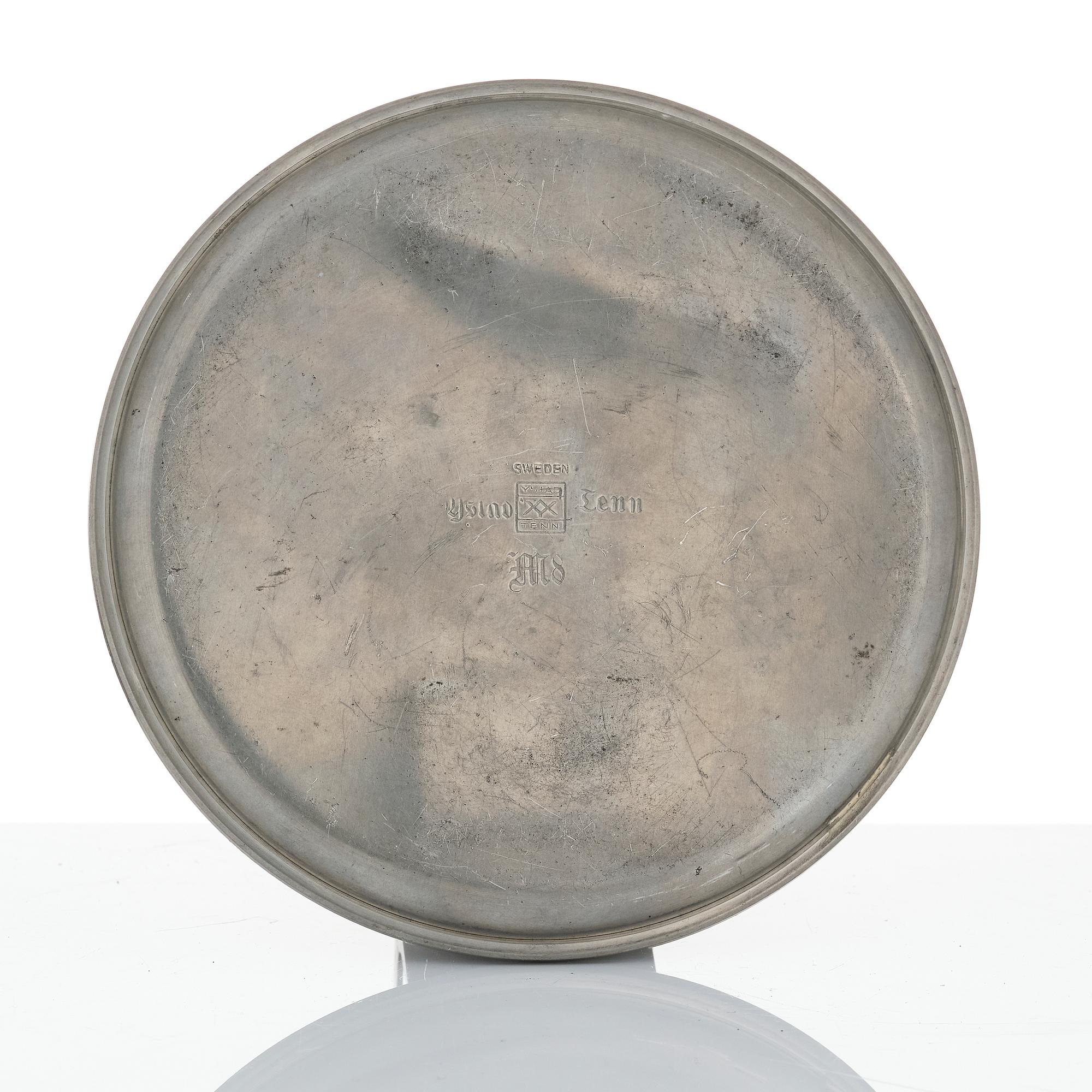 Ystad-Metall, a pair of candlesticks and a tray, 1938-42.