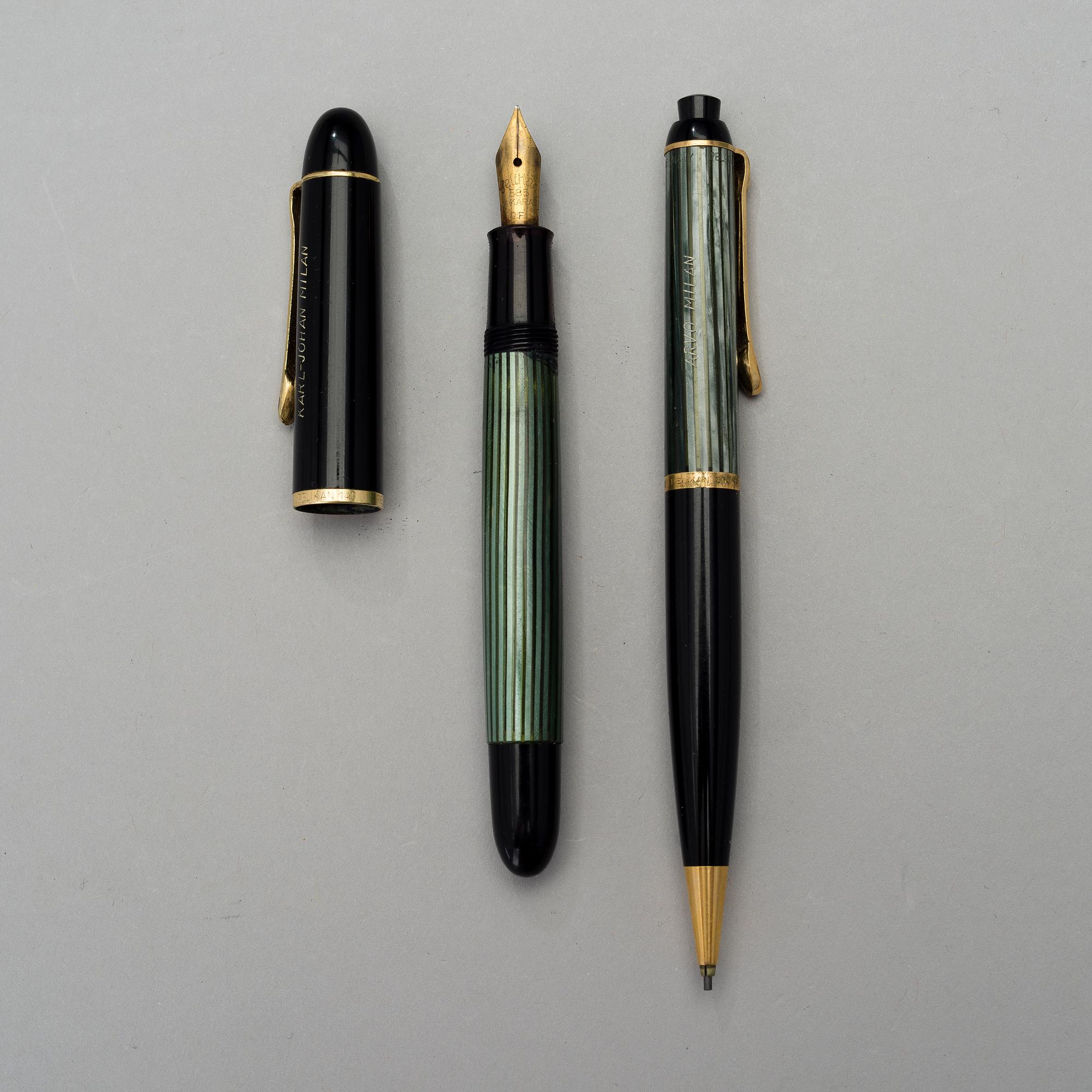 PENNOR 2 ST, Pelikan, blyerts- och bläckpenna, 1950-tal.