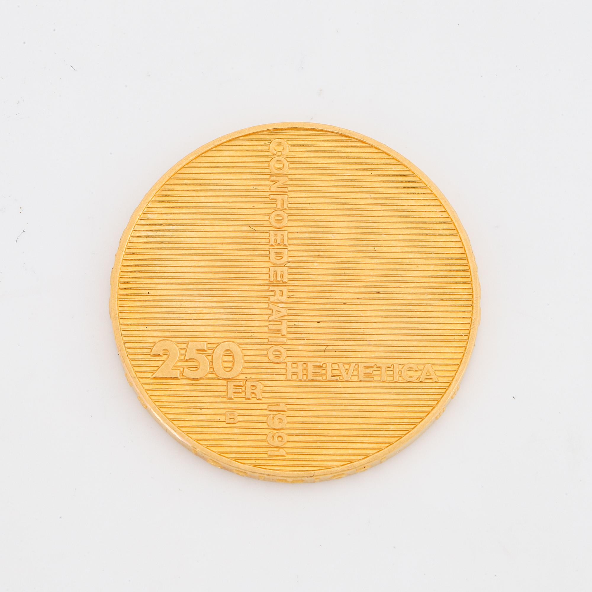 Goldcoin, Confoederatio Helvetica 1291-1991, 250 Fr.
