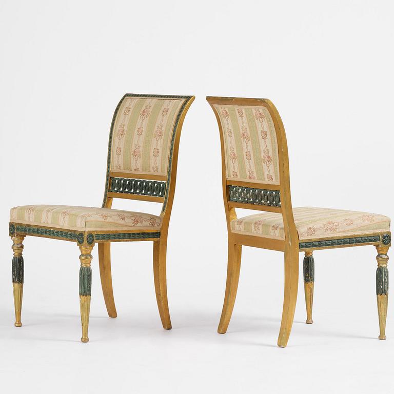 A set of six late Gustavian giltwood chairs, Stockholm, late 18th century.