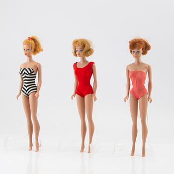 Barbie & Midge, dolls 3 pcs, vintage Mattel 1960s. original box, clothes and 2 wigs.